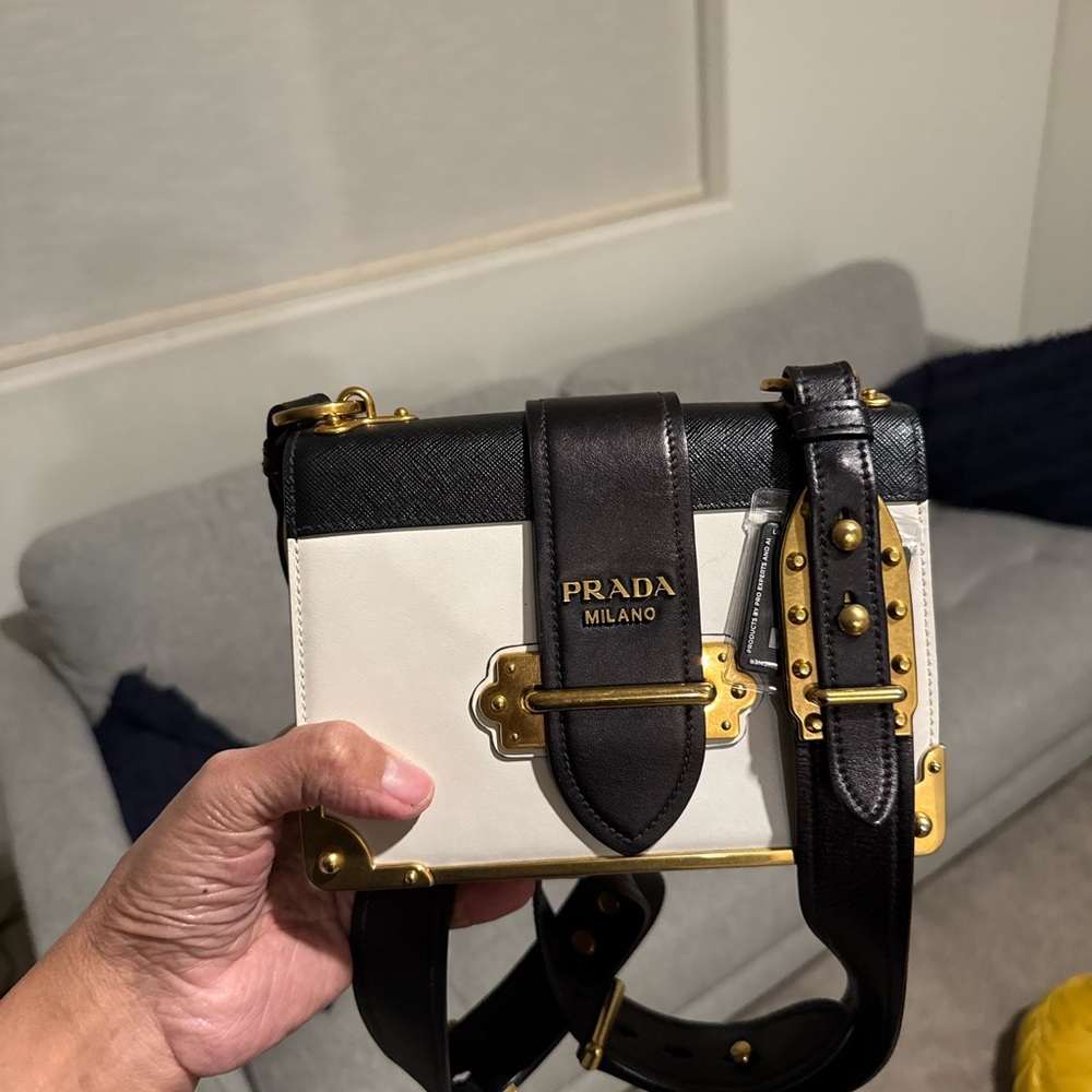 Prada Black and Cream Crossbody Bag with Gold Accents